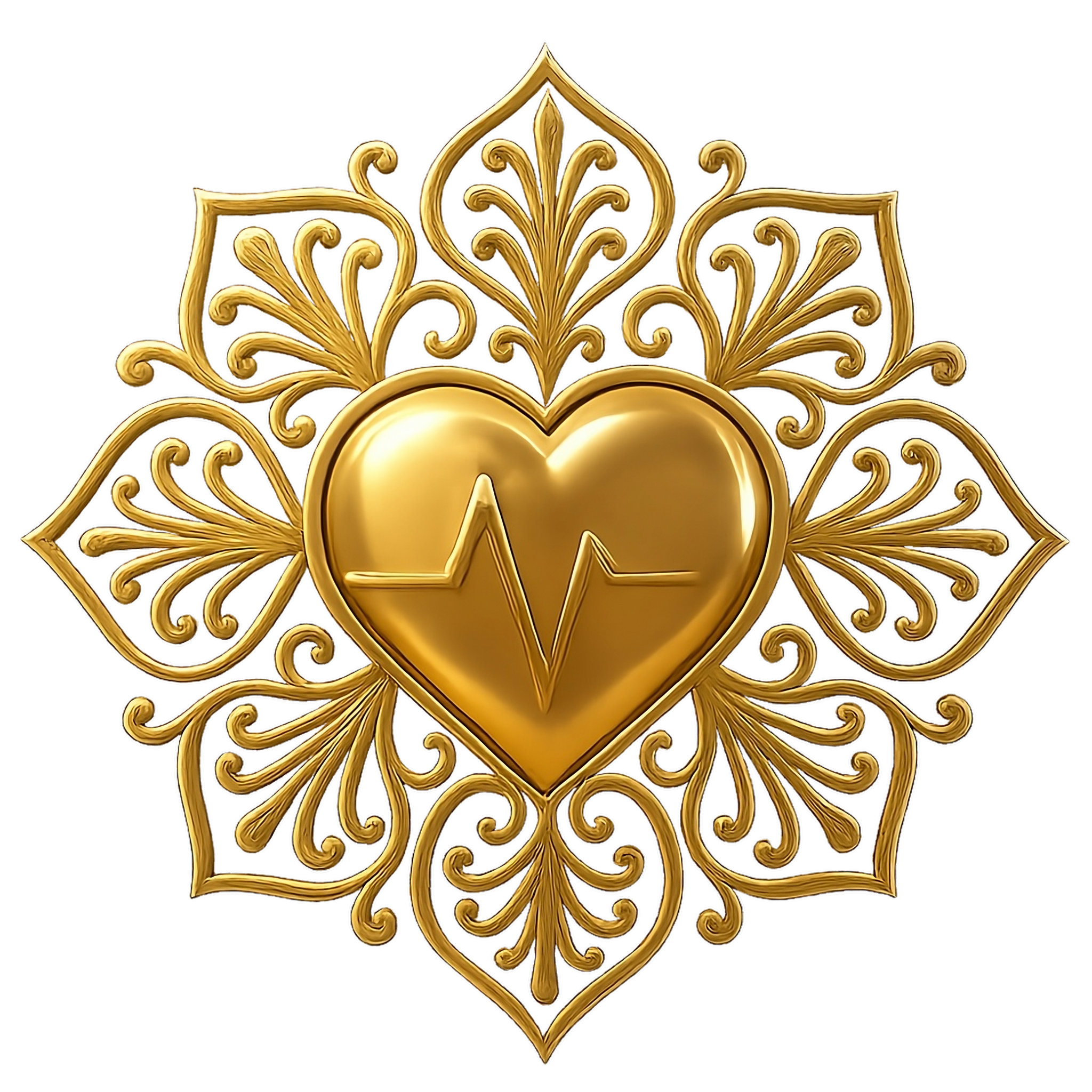 Goldenes Herz mit EKG-Symbol und Mandala-Ornament – Herzschrittmacher Beratung
